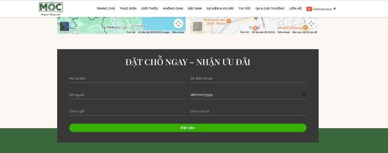 Đặt bàn Mộc Seafood qua website