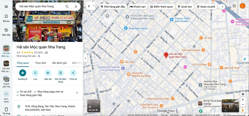 Google maps gợi ý đường đến Mộc Seafood Nha Trang